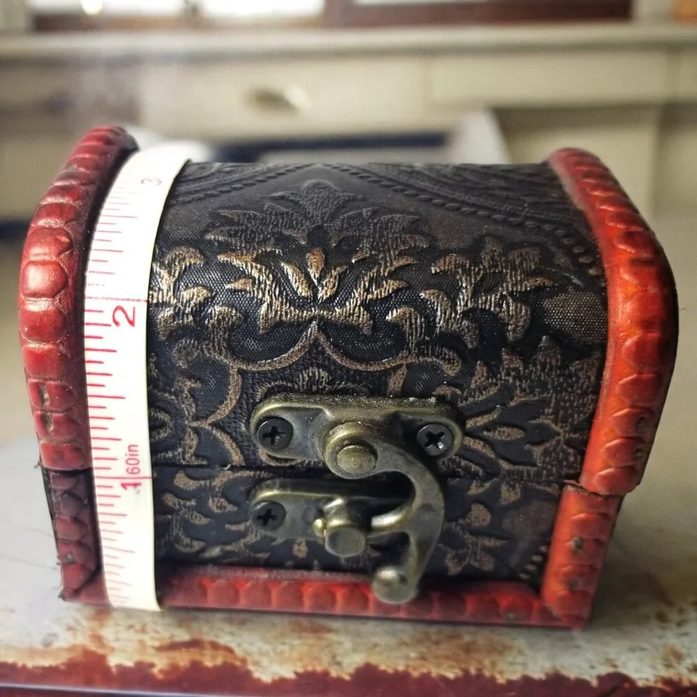 Mini Wooden Treasure Chest Box W/Bronze Color Floral Antique Style Spiritual Box - Picture 15 of 16